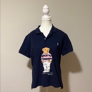 Ralph Lauren Navy Polo Shirt with Bear Design